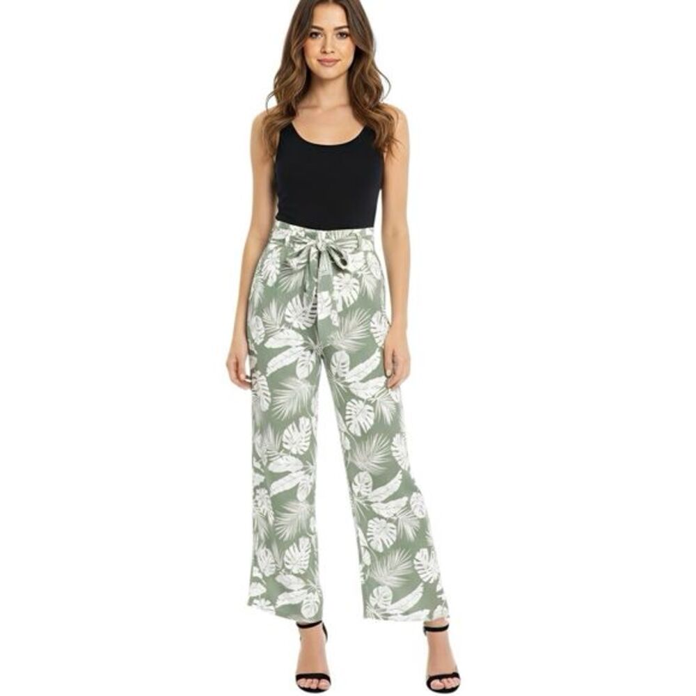 Primark Womens Pants Sz 4 High Waist Leaf Vacation Tropical Summer Vacation